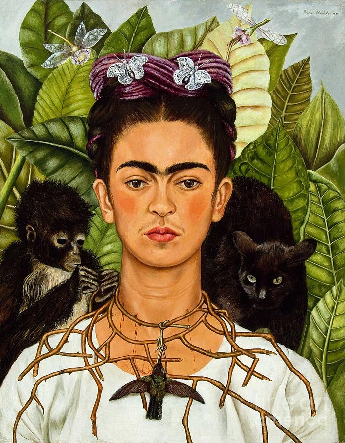 Frida Kahlo - thorn necklace and hummingbird Painting by Thea Recuerdo