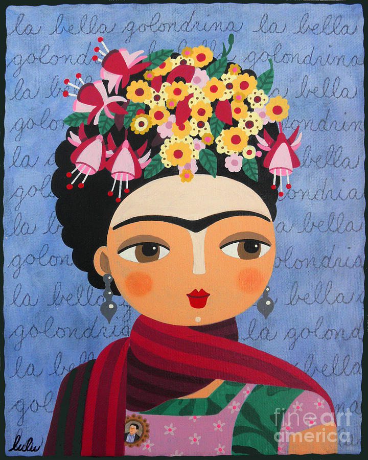 Portrait Painting - Frida Kahlo with Fuschias and Lantanas by Andree Chevrier