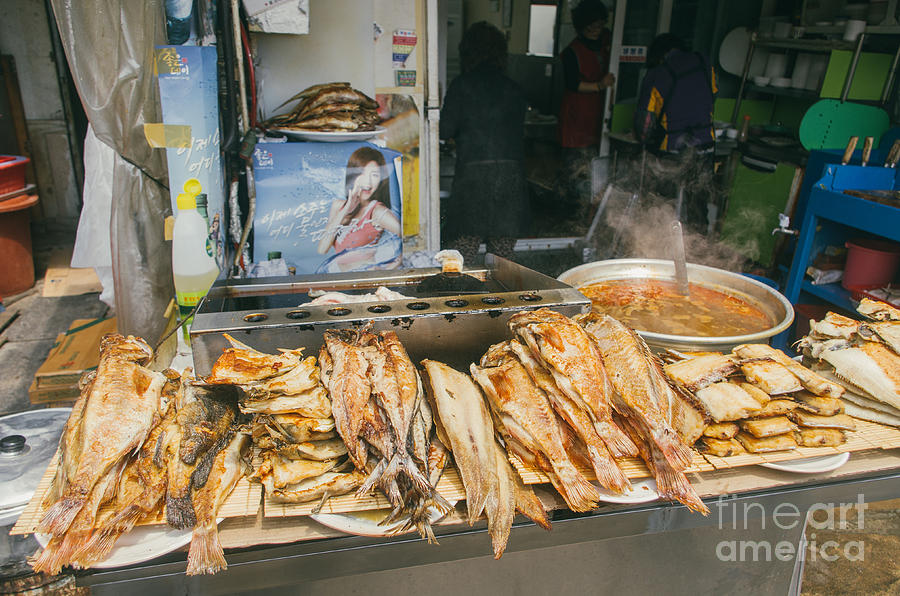 Fried Fish Stall In Korea Busan Market Photograph