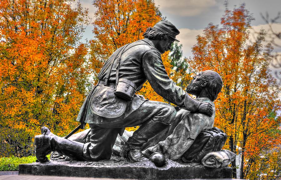 Friend to Friend - A Brotherhood Undivided - The Masonic Memorial at Gettysburg Close-2a Photograph by Michael Mazaika