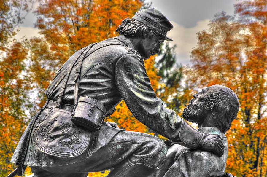 Friend to Friend - A Brotherhood Undivided - The Masonic Memorial at Gettysburg Close-2b Photograph by Michael Mazaika