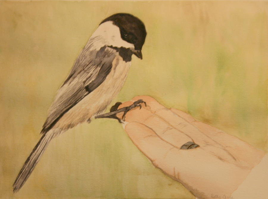 Friendly Chickadee Painting by Betty-Anne McDonald