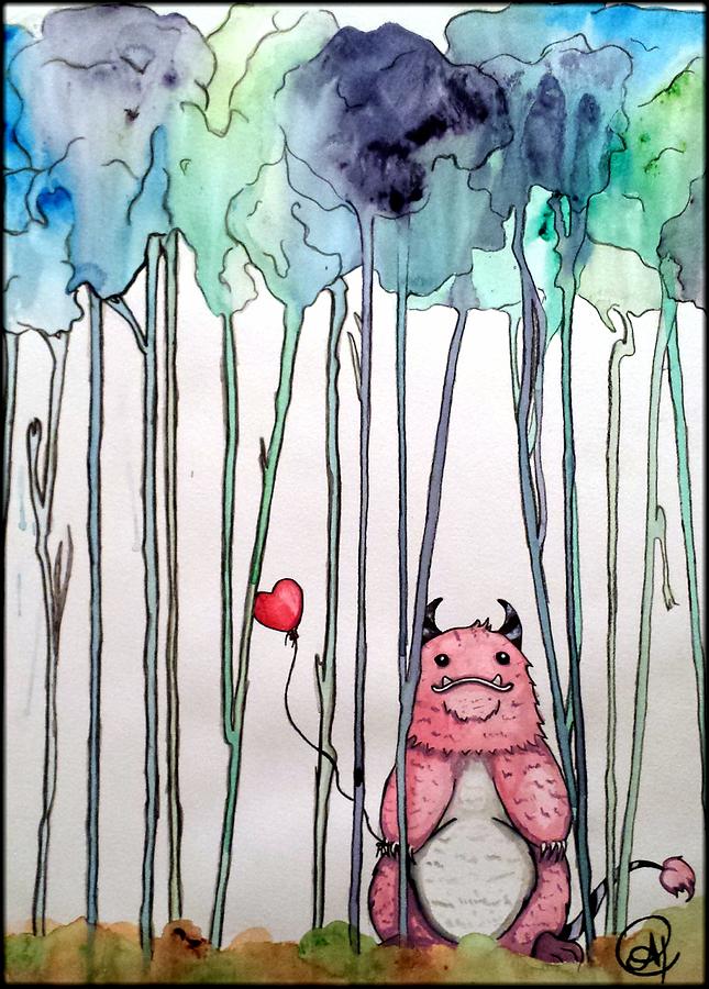 Watercolor Painting - Friendly Monster by Allison Tilberg