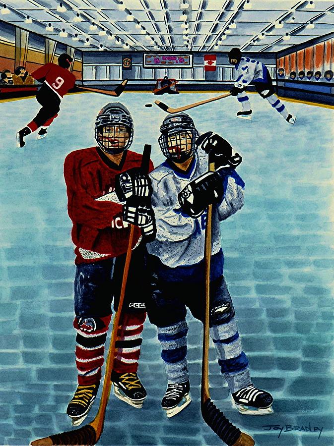 Hockey Painting - Friends and Foes by Joy Bradley