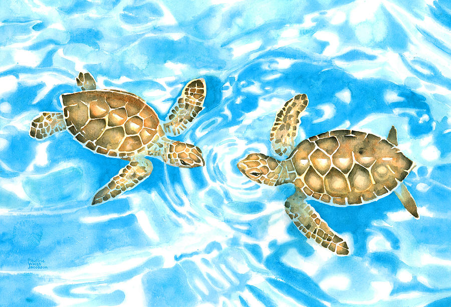 Friends Baby Sea Turtles Painting by Pauline Walsh Jacobson