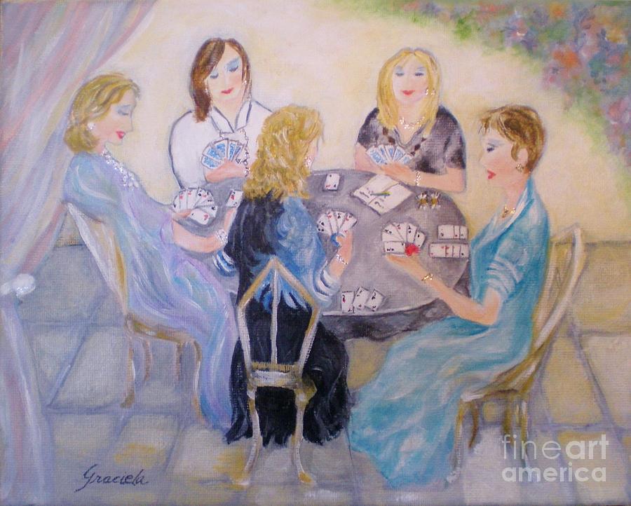 Candy Painting - Friends playing cards by Graciela Castro