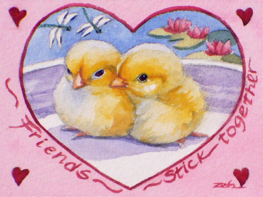 Friends Stick Together Valentine Painting by Janet Zeh