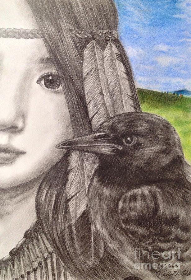 Crow Drawing - Friendship nature by Keiko Olds