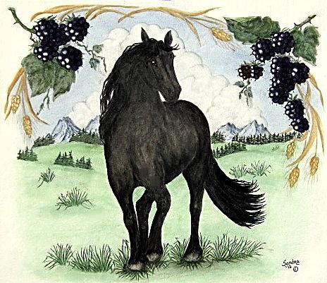 Friesian Horse With Blackberries And Wheat Painting