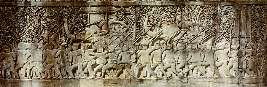 Elephant Photograph - Frieze, Angkor Wat, Cambodia by Panoramic Images