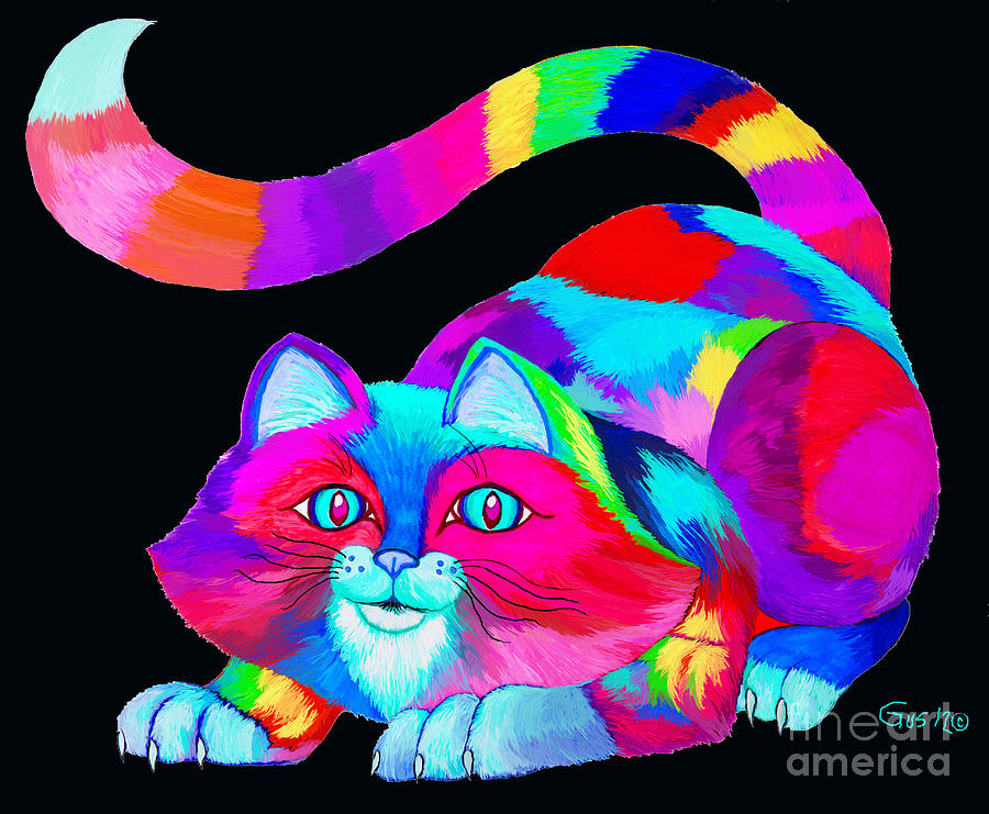 Frisky colorful Cat 2 Drawing by Nick Gustafson