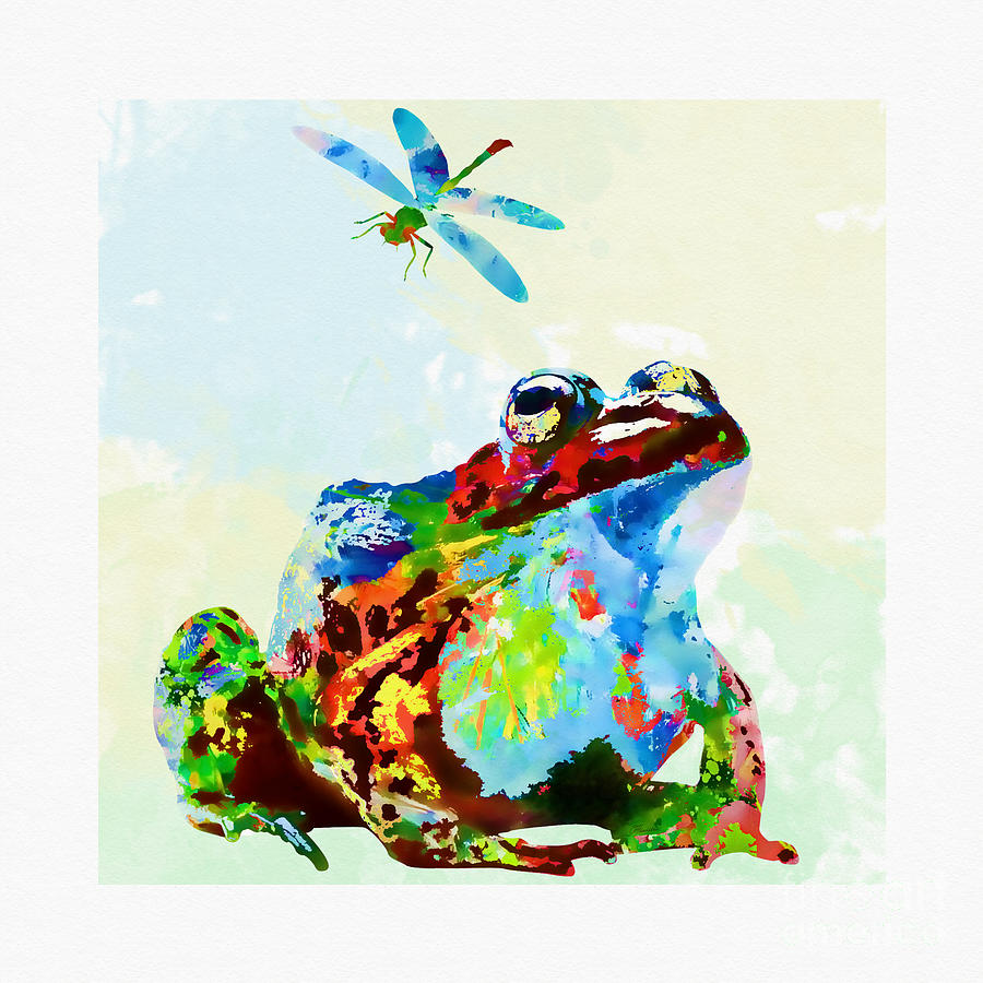Frog And Dragonfly Mixed Media by Olga Hamilton