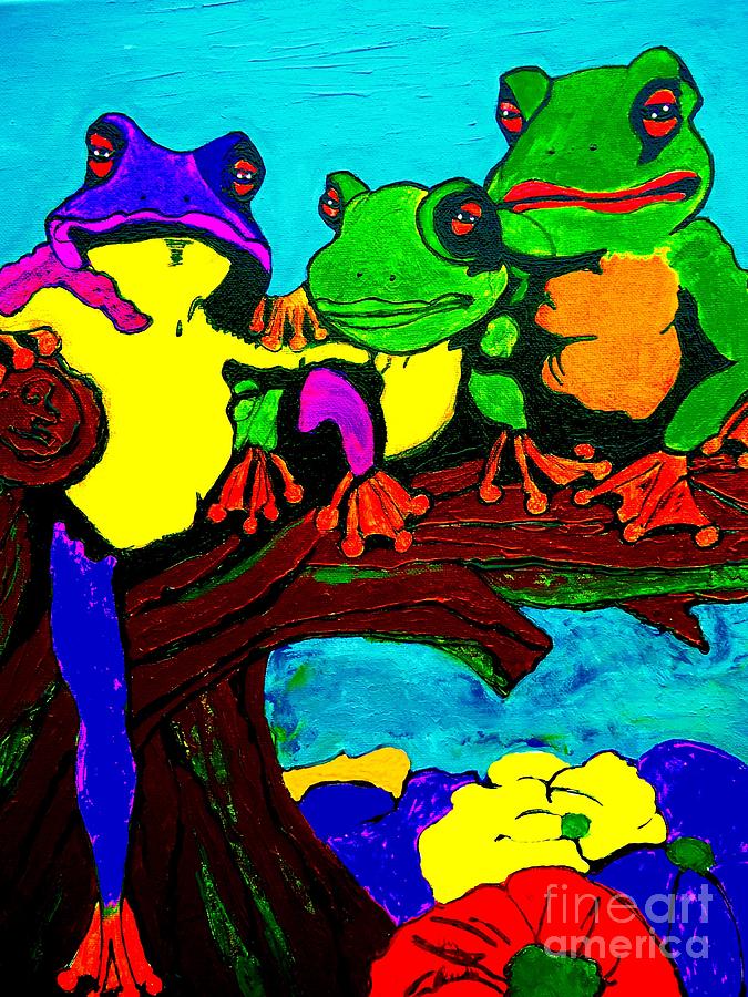 Frog Painting - Frog Family Bold Color by Saundra Myles