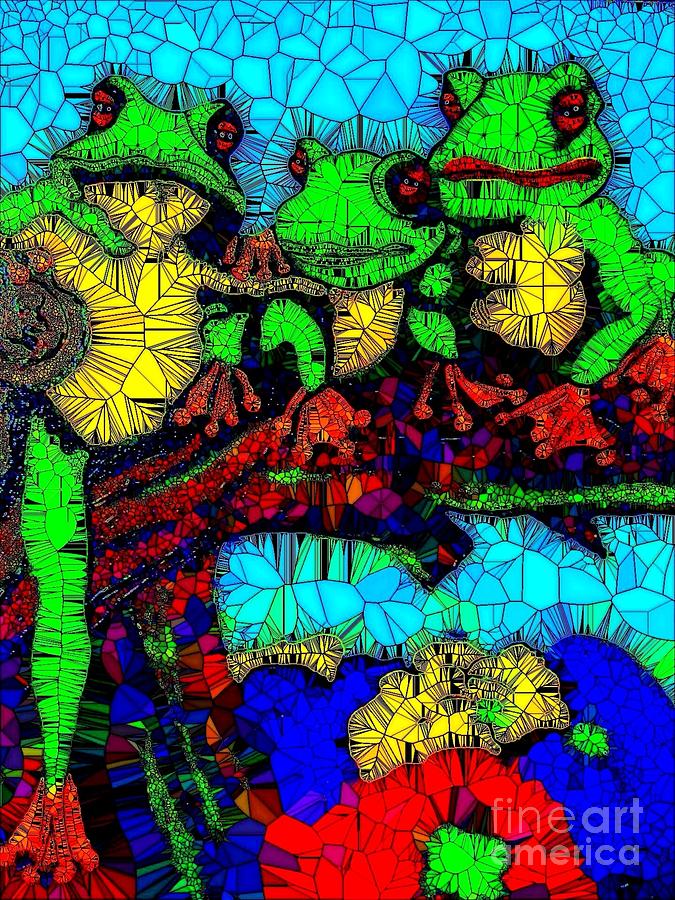 Frog Family Glass Mosaic Painting by Saundra Myles