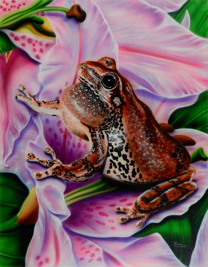 Frog Flower Painting by Sam Davis Johnson