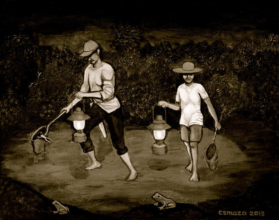 Frog Hunters Black And White Photograph Version Painting