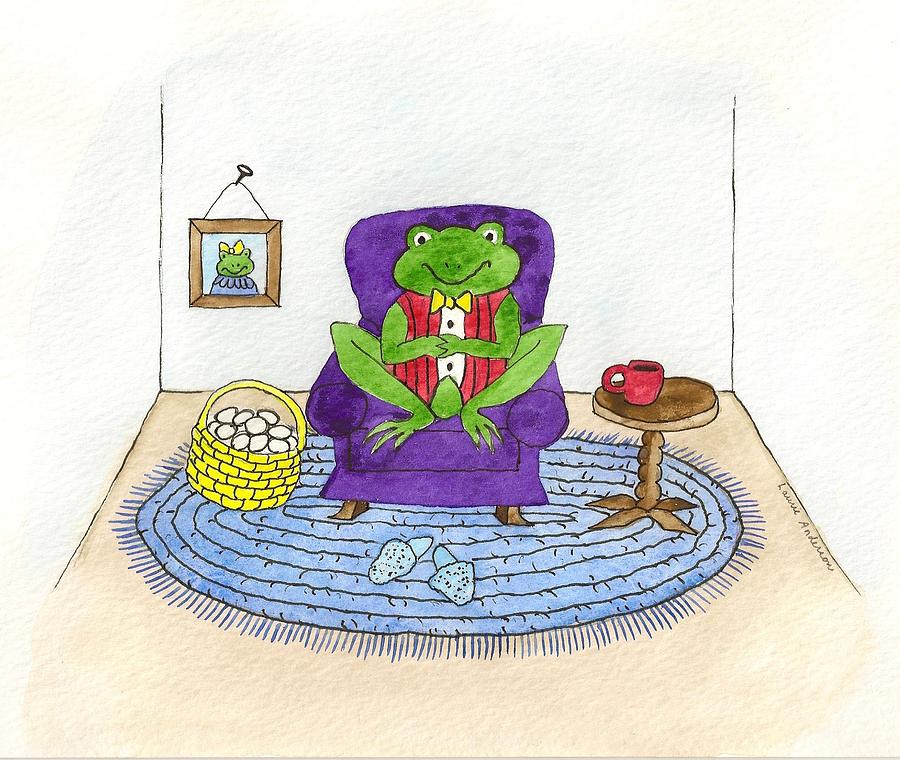 Frog in Purple Chair Painting by Laurie Anderson