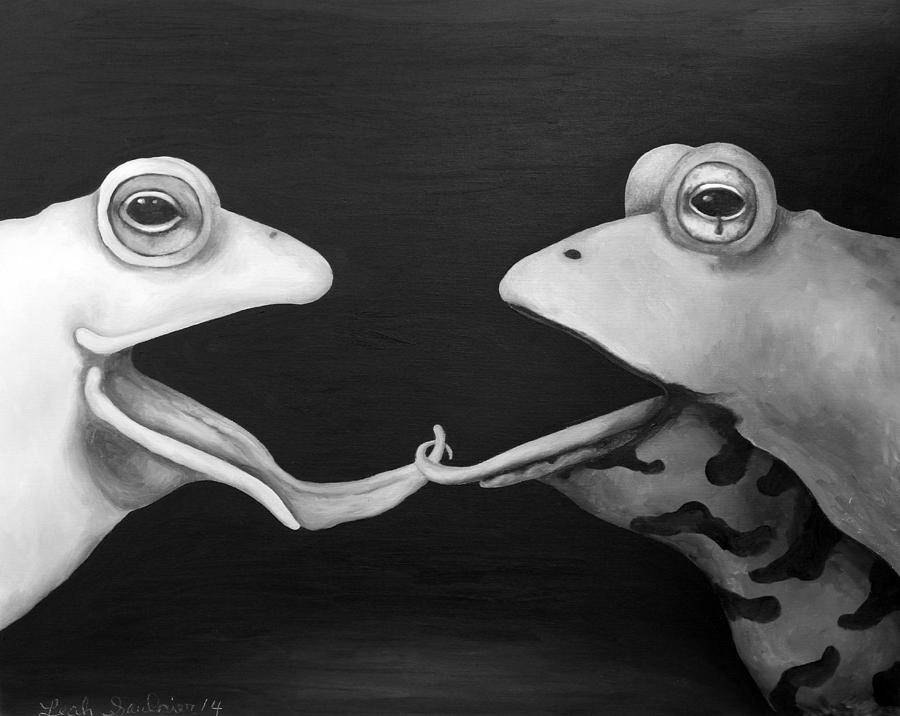 Frog Painting - Frog Love-French Kiss edit 2 by Leah Saulnier The Painting Maniac