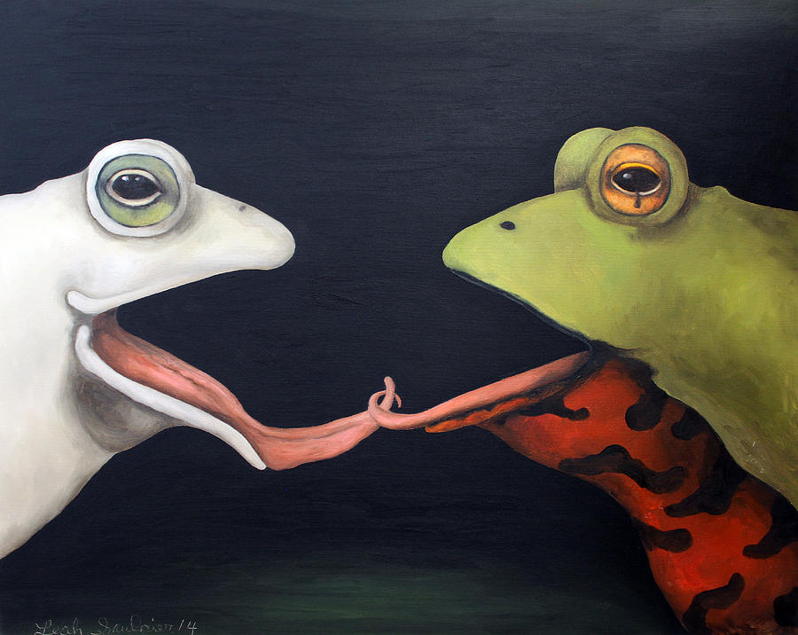 Frog Painting - Frog Love-French Kiss by Leah Saulnier The Painting Maniac