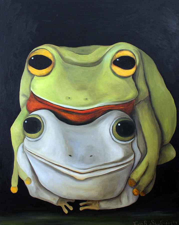 Frog Painting - Frog Love-The Embrace by Leah Saulnier The Painting Maniac