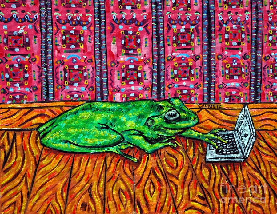 Impressionism Painting - Frog Working on a Laptop by Jay  Schmetz