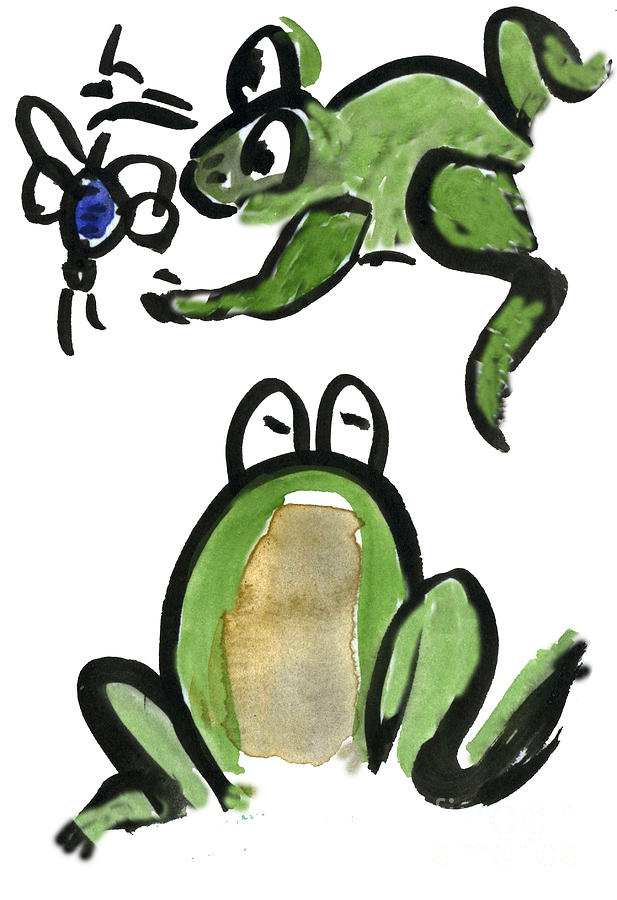 Froggy Grabs a bit to eat Painting by Ellen Miffitt