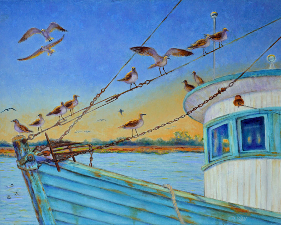 Frogmore Shrimp Birds Painting by Dwain Ray