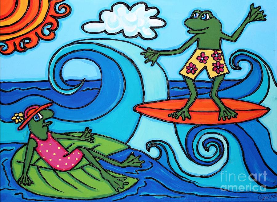 Frogs at the Beach Painting by Cynthia Snyder