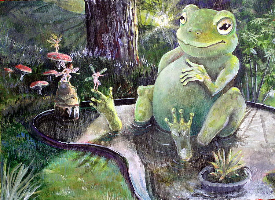 Frogs Garden Painting by Leslie Hoops-Wallace