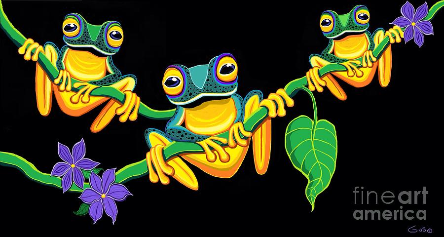 Frog Painting - Frogs on Vines by Nick Gustafson