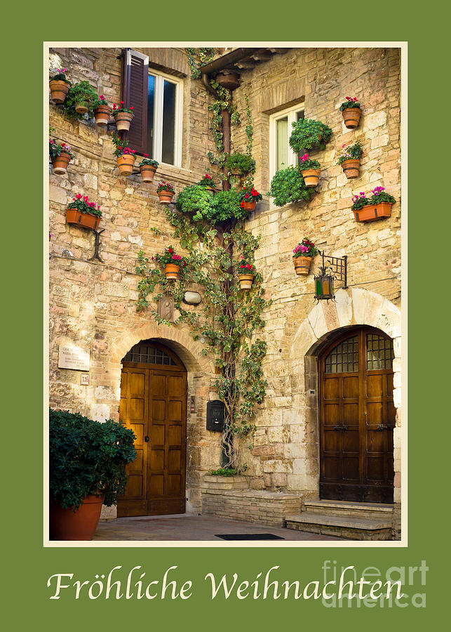 Holiday Photograph - Frohliche Weihnachten with a Corner of Assisi by Prints of Italy