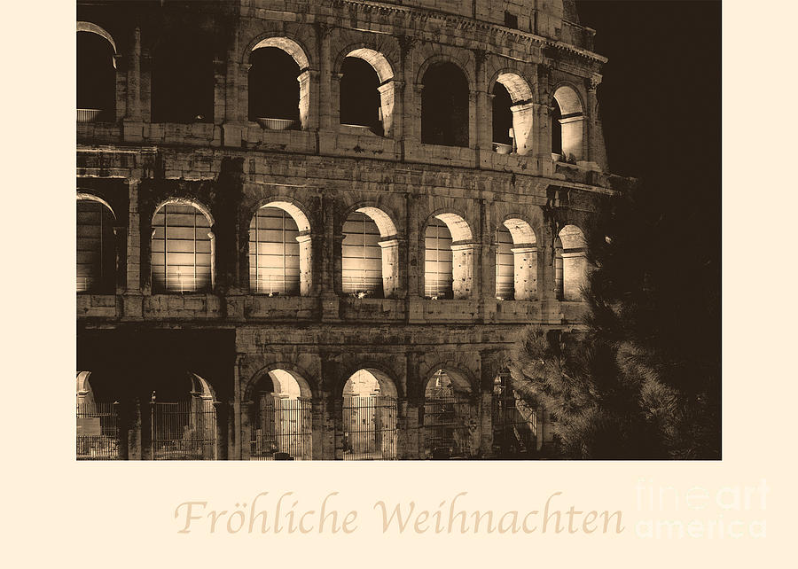Seasons Photograph - Frohliche Weihnachten with Colosseum by Prints of Italy