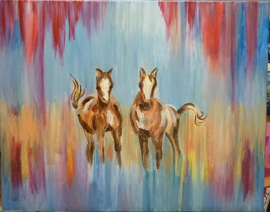 Horse Painting - Frolicking Horses by Brenda  Bell
