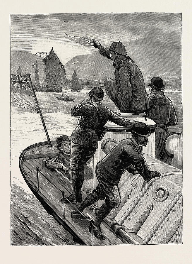 Vintage Drawing - From Hong Kong To Macao In A Torpedo Boat, The Start by English School