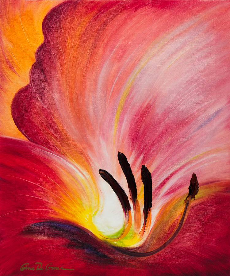 From the Heart of a Flower RED I Painting by Gina De Gorna