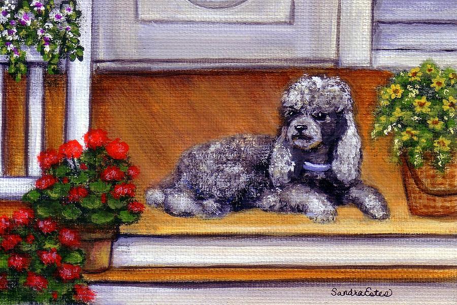 Front Porch Poodle Painting by Sandra Estes