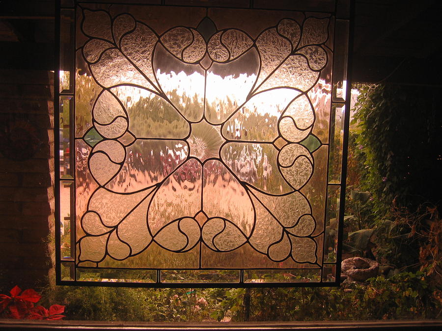 Front stained glass window flower bed Cave Creek Arizona 2004 Photograph by David Lee Guss