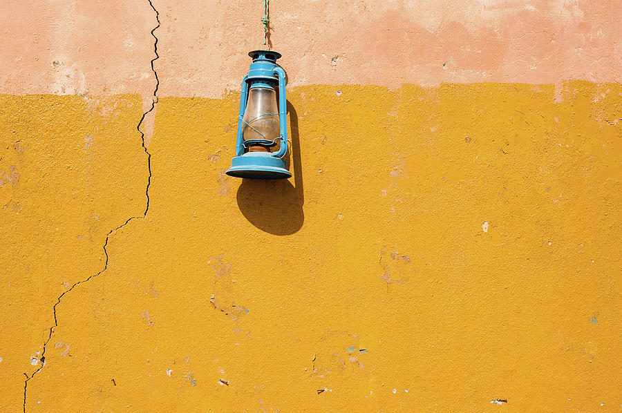 Front View Of A Blue Gas Lamp Hanging Photograph by Mohamed El Hebeishy