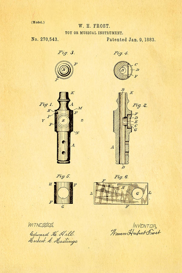 Music Photograph - Frost Kazoo Patent Art 1883 by Ian Monk