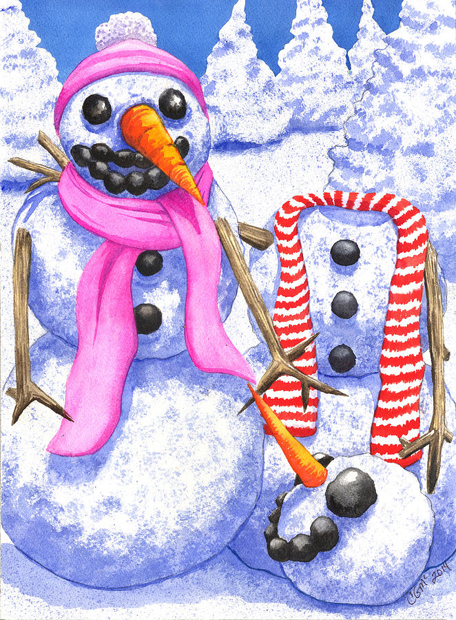 Frosty always loses his head over a pretty girl Painting by Catherine G McElroy