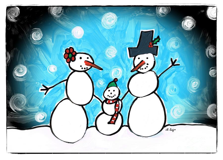 Christmas Painting - Frosty Family 1 Merry Christmas by Sharon Cummings by Sharon Cummings
