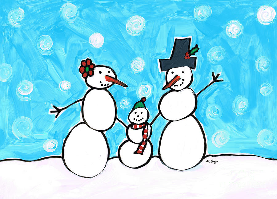 Christmas Painting - Frosty Family 2 Merry Christmas By Sharon Cummings by Sharon Cummings