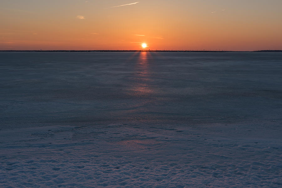 Winter Photograph - Frozen Bay Sunset Jersey Shore by Terry DeLuco