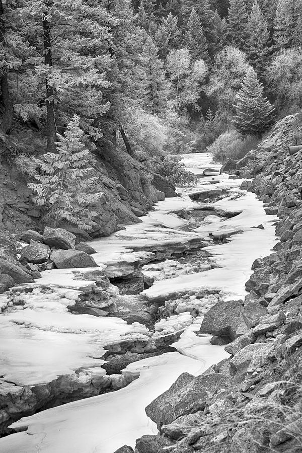 Frozen Boulder Creek Boulder Canyon Colorado BW Photograph by James BO Insogna