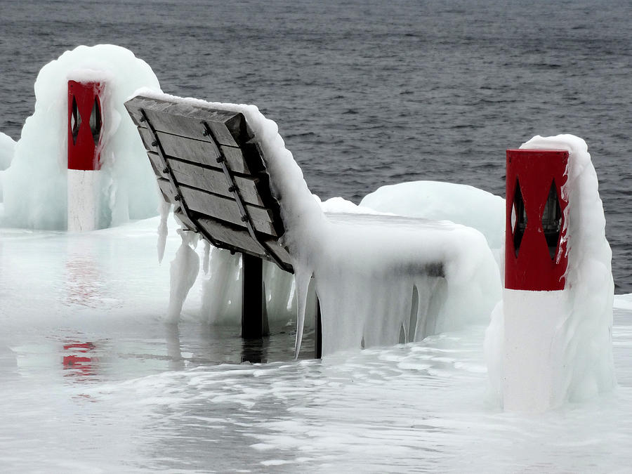 Lake Michigan Photograph - Frozen Dock Bench by David T Wilkinson
