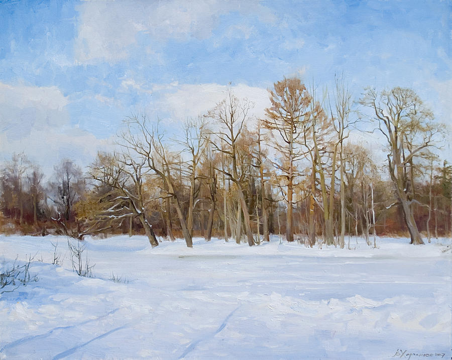 Frozen Lake Painting by Victoria Kharchenko