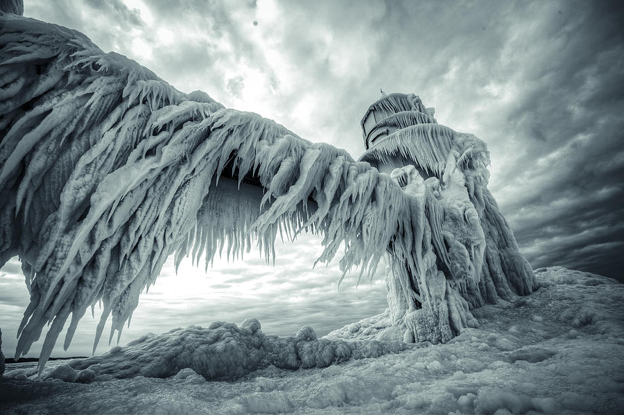 Frozen Lighthouse Photograph by Mike Lanzetta