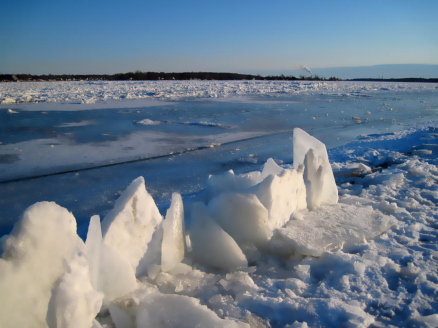 Frozen St. Clair River with homemade ice fort Photograph by Mary Bedy