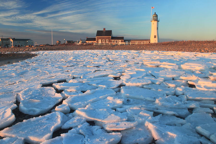 Frozen Surf at Scituate Lighthouse Photograph by John Burk