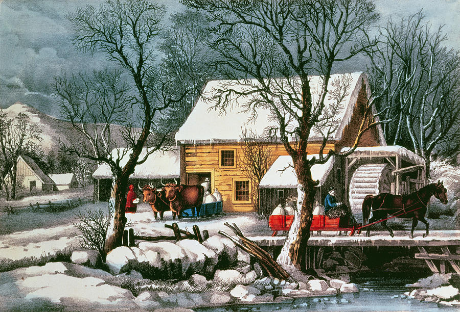 Frozen Up Painting by Currier and Ives